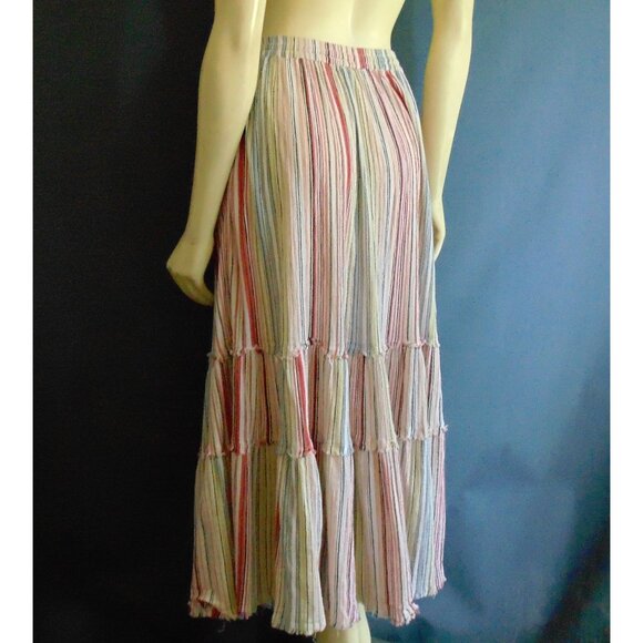 John Mark 100% Cotton Multi-Colored Striped Elastic Waist Maxi Skirt L - Picture 4 of 8